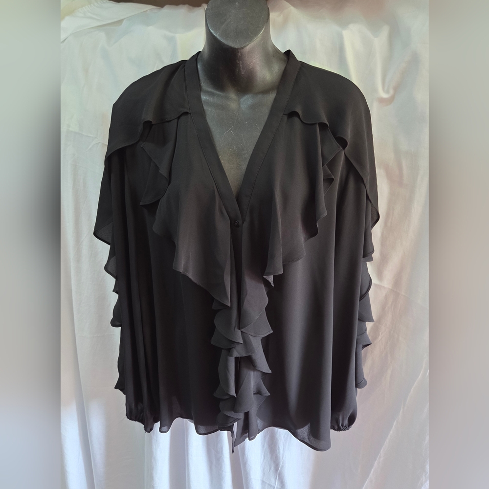 Black Label Charcoal Ruffle Blouse